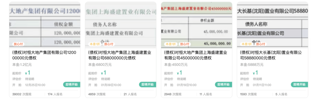 1元起拍<strong></p>
<p>虚拟币福源币</strong>，恒大地产集团1.2亿元债权拍卖参与者众多